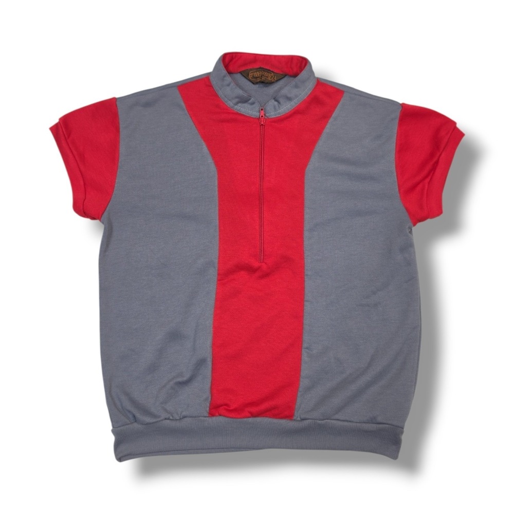 Vintage HUK-A-POO 1/4 Zip Mesh Red & Gray Short Sleeve Sweater Size L